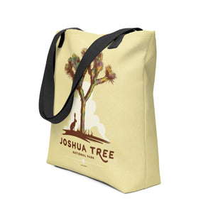 A spacious and trendy tote bag with original art by Jonathan Rice of Joshua Tree National Park in California.  This classy bag depicts a Joshua Tree with a Jackrabbit under its’ shade. Bag is 15” x 15” with a 11.8” handle and carry a maximum weight of 44 lbs. It makes a great gift for friends, family and National Park lovers. 