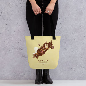 A spacious and trendy tote bag with original art by Jonathan Rice of Acadia National Park in Texas. This classy bag depicts the historic Bass Harbor Head Light Station—with a Bald Eagle flying overhead. Bag is 15” x 15” with a 11.8” handle and carry a maximum weight of 44 lbs. It makes a great gift for friends, family and National Park lovers. 