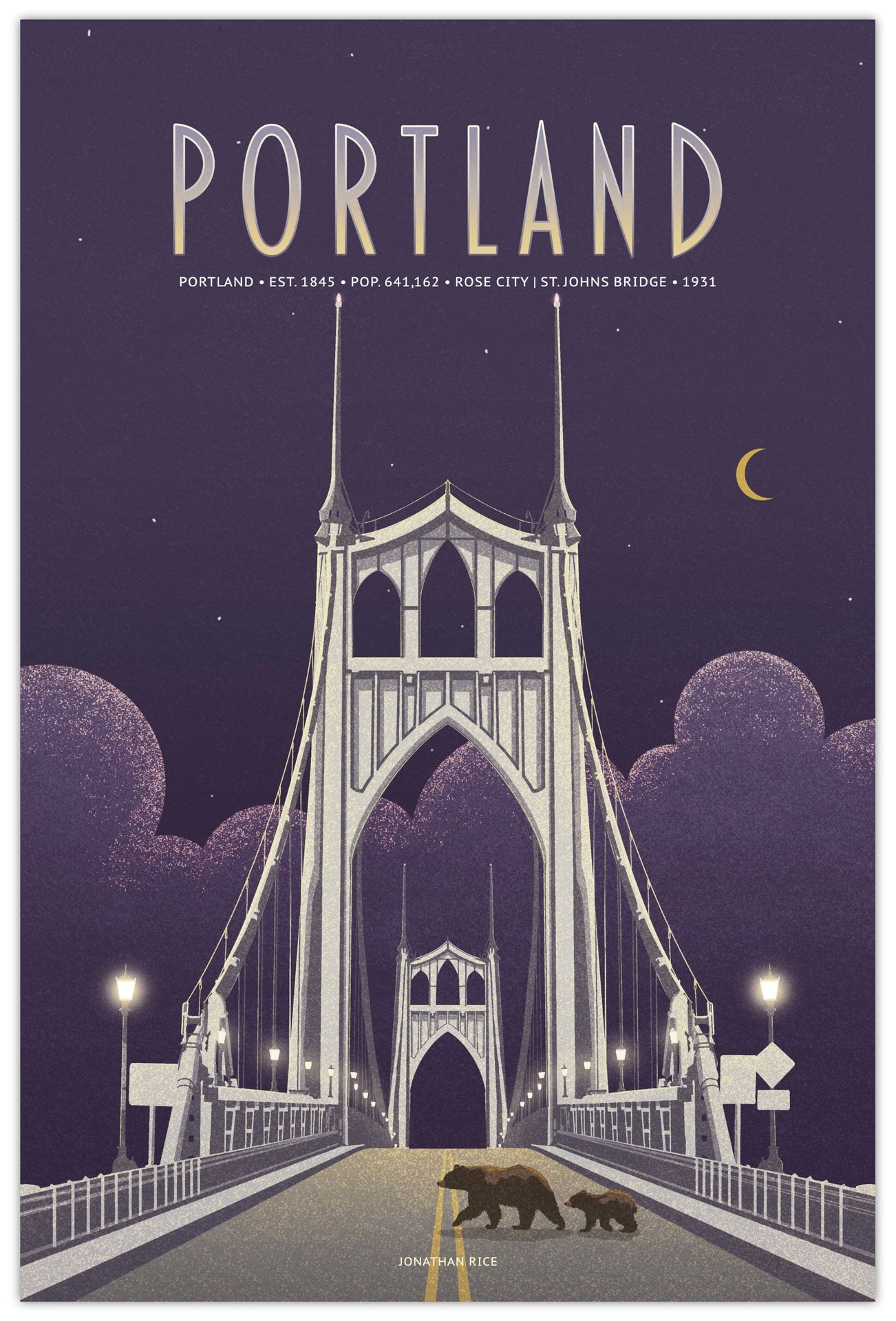 Portland St Johns Bridge travel poster PRINT ONLY