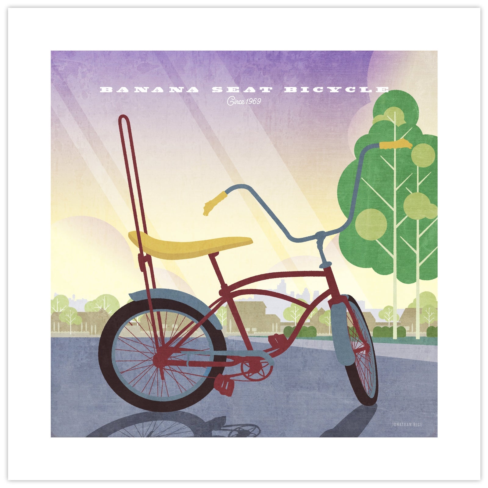 Banana Seat Bicycle vintage poster featuring a classic retro bicycle with high-rise handlebars