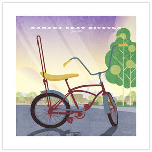Banana Seat Bicycle vintage poster featuring a classic retro bicycle with high-rise handlebars