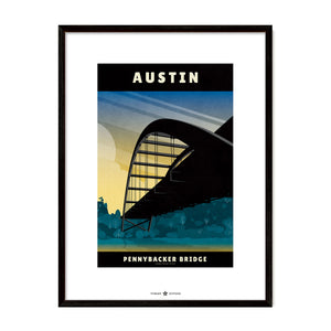 Austin Pennybacker Bridge poster by Jonathan Rice black frame