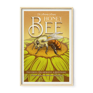 Honey Bee poster by Jonathan Rice oak frame
