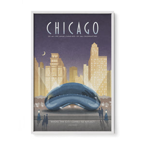 Chicago — Cloud Gate poster by Jonathan Rice white frame