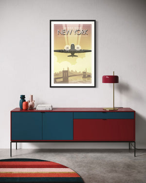 Douglas DC-3 airplane poster black frame wall mockup in living room