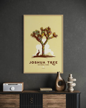 Joshua Tree National Park travel poster oak frame office mockup