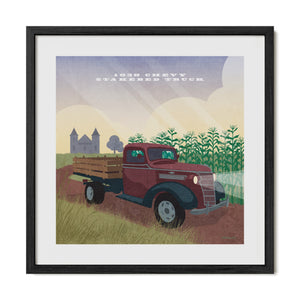 1938 Chevy Stakebed Truck vintage farm truck art print in black frame