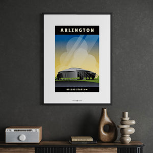 Framed Dallas Stadium wall art displayed in a contemporary home or office, celebrating one of North Texas’s most recognizable architectural landmarks.