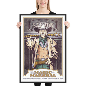 Product mockup of A fantasy-western art print featuring the Magic Marshal—an enchanted lawman blending gritty Old West style with magical charm. Perfect for fantasy lovers, western fans, and unique home decor.