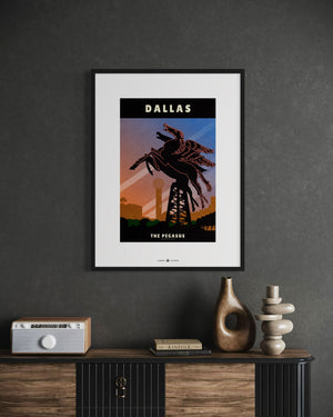 Dallas, Texas — Pegasus Neon Sign poster black frame office wall mockup