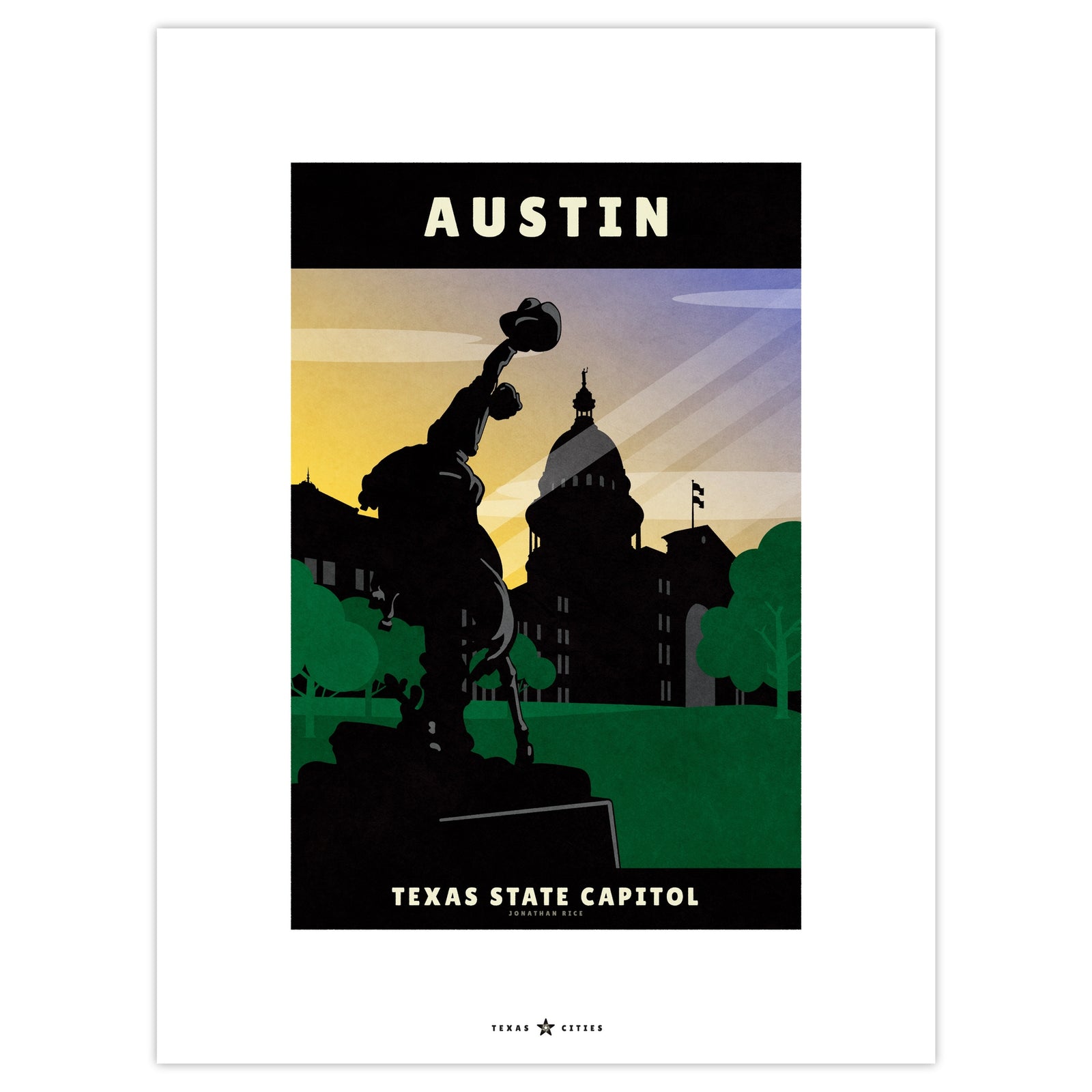 Austin Texas State Capitol Building vintage travel poster