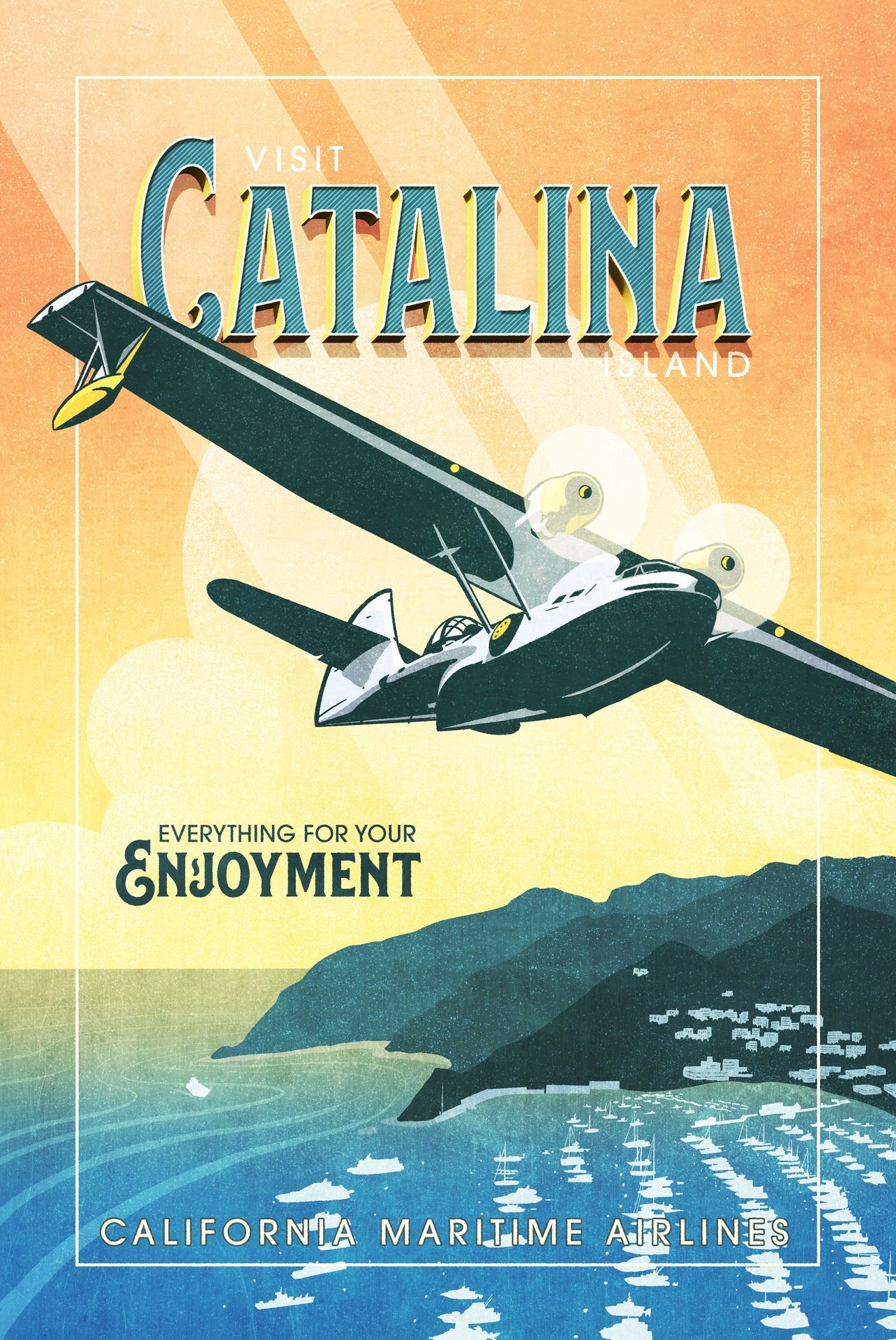 Catalina vintage aviation poster featuring a classic airplane in retro travel poster style