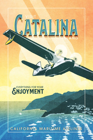 Catalina vintage aviation poster featuring a classic airplane in retro travel poster style