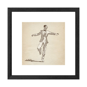 Dancing Man No. 1 vintage-inspired digital dancer sketch presented as an 8x8 fine art print, matted in a 12x12 black frame.