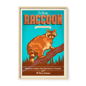 Oak framed raccoon wildlife art print