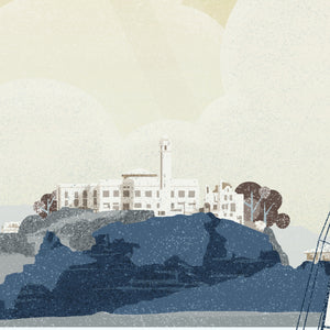 San Francisco Alcatraz travel poster showing subtle shadow and paper texture details