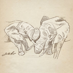 Two Elephants digital pencil sketch art print