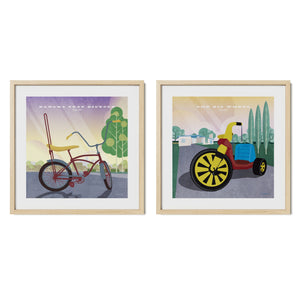 Big Wheel and Banana Seat Bike gallery set in natural oak wood frames