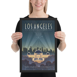 Product mockup of framed Los Angeles wall art, Griffith print, retro LA poster, vintage travel art, astronomy wall art, Hollywood skyline art, celestial home decor, Art Deco poster, California wall art, city skyline print, starry night decor, movie art print, skyline wall decor