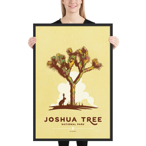  Modern, minimalist giclée art print for Modern, minimalist giclée art print for Joshua Tree National Park in California. This simple and classy poster depicts a Joshua Tree with a Jackrabbit under its’ shade.  It has the words “Joshua National Park, California” at the bottom. The print’s muted overall background color allows the bold and vibrant colors of the main image to pop. Framed Size 24" x 36"
