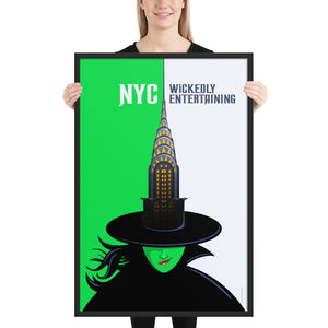 New York City Travel Poster. A little bit of the iconic Chrysler building mixed with a little bit of the Wicked Witch create a wickedly entertaining poster for the city that never sleeps. Bright and bold colors combined with a striking design create a stunning poster, which is sure to make a great addition to any room, with a headline that says “NYC: Wickedly Entertaining”. 