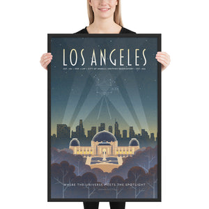 Product mockup of framed Los Angeles wall art, Griffith print, retro LA poster, vintage travel art, astronomy wall art, Hollywood skyline art, celestial home decor, Art Deco poster, California wall art, city skyline print, starry night decor, movie art print, skyline wall decor