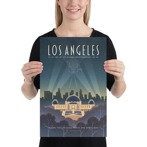 Product mockup of Los Angeles wall art, Griffith print, retro LA poster, vintage travel art, astronomy wall art, Hollywood skyline art, celestial home decor, Art Deco poster, California wall art, city skyline print, starry night decor, movie art print, skyline wall decor