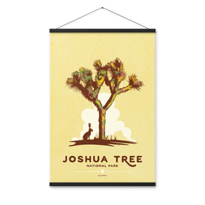  Modern, minimalist giclée art print for Modern, minimalist giclée art print for Joshua Tree National Park in California. This simple and classy poster depicts a Joshua Tree with a Jackrabbit under its’ shade.  It has the words “Joshua National Park, California” at the bottom. The print’s muted overall background color allows the bold and vibrant colors of the main image to pop. Print with Hanger size 24" x 36"