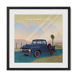 1956 Ford F-100 vintage truck poster in a black frame.