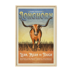 Texas Longhorn Poster by Jonathan Rice in a natural oak frame