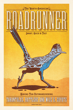 Roadunner illustrated poster from the Creatures of Character animal illustration series