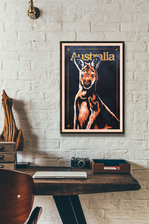 Bold graphic giclée art print of an Australian Wallaby. This Wallaby wall art is perfect for home decor, game room decor or office decor. The graphic style poster wall art makes a great gift for wallaby and kangaroo lovers, poster lovers, animal lovers and country decor lovers.