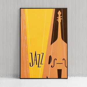 Mid Century Jazz Standup Bass Giclee Art Print