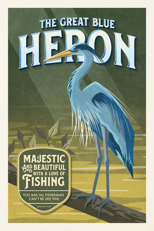 Retro Style Humorous Great Blue Heron Poster Giclee Art Print