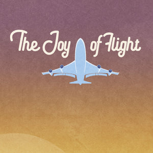 Detail of A retro style poster of DFW Airport’s observation area with children playing and an airplane flying overhead. It has the words “The Joy of Flight” at the top. The print primarily in bold black with bright colors. There are additional words a the bottom that says “Founders’ Plaza, Grapevine”.