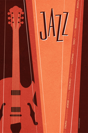 Mid Century Jazz Guitar Giclee Art Print