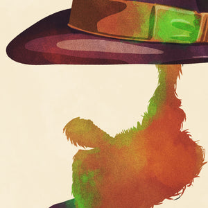 detail of Colorful portrait of a man’s hat with a quote from the famous Irish haymaker Philip Treacy — “Hats are radical; only people that wear hats understand that.” Bold graphic shapes in bright colors combined with sophisticated typography and intriguing negative space creates a compelling art piece