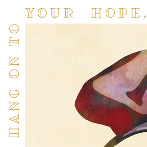 Detail of Colorful portrait of a classic newsboy cat with a quote from the American author E. B. White — “Hang on to your hat. Hang on to your hope. And wind the clock, for tomorrow is another day.” Bold graphic shapes in bright colors combined with sophisticated typography and intriguing negative space creates a compelling art piece.