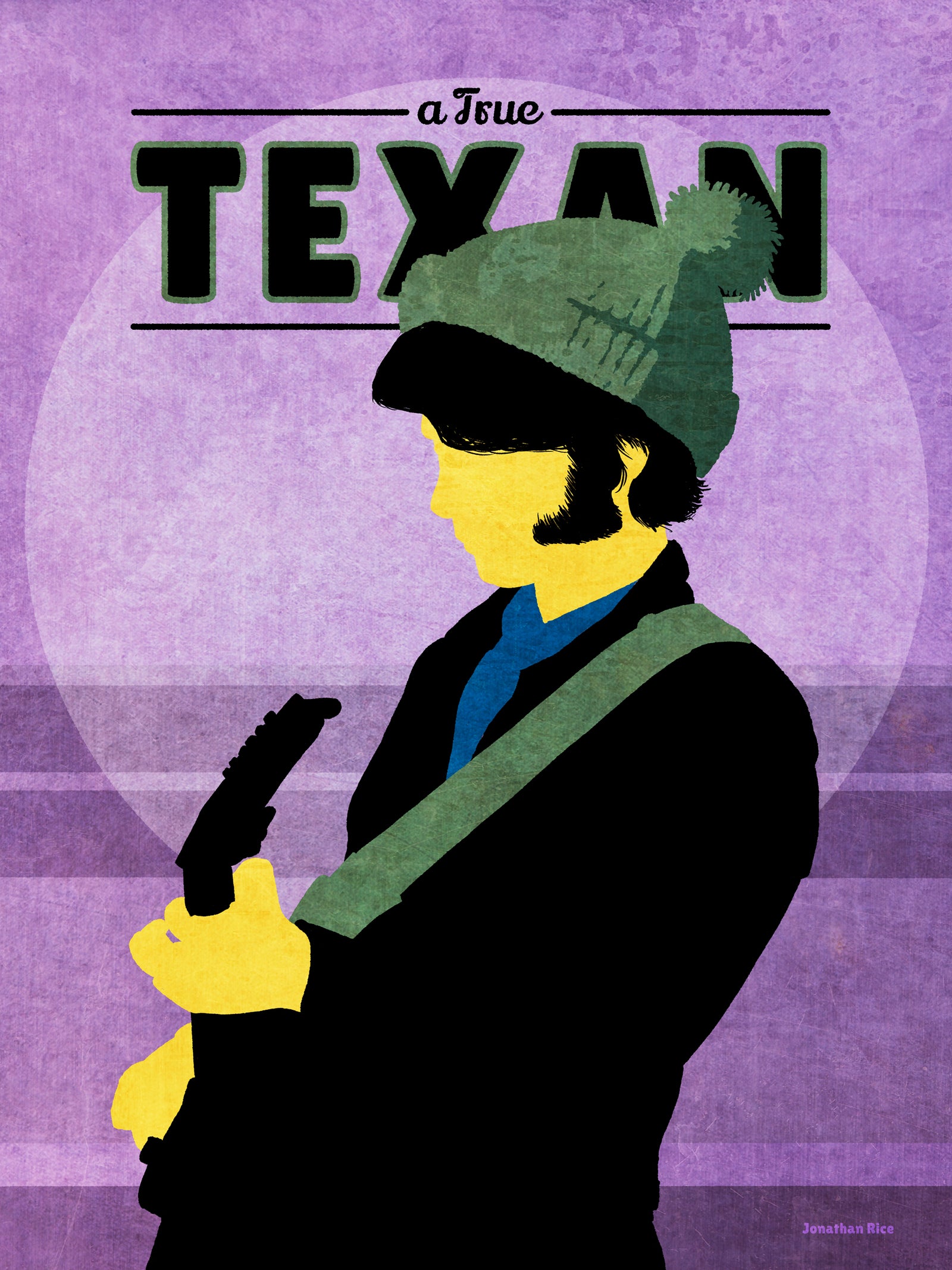 Giclée art print silhouette poster of True Texan Michael Nesmith of the "The Monkees" with guitar and iconic beanie.