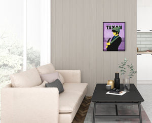 Giclée art print silhouette poster of True Texan Michael Nesmith of the "The Monkees" with guitar and iconic beanie.