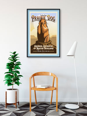 Vintage style humorous Black-Tailed Prairie Dog art print with ornate typography inspired by old travel, national parks and wildlife posters.