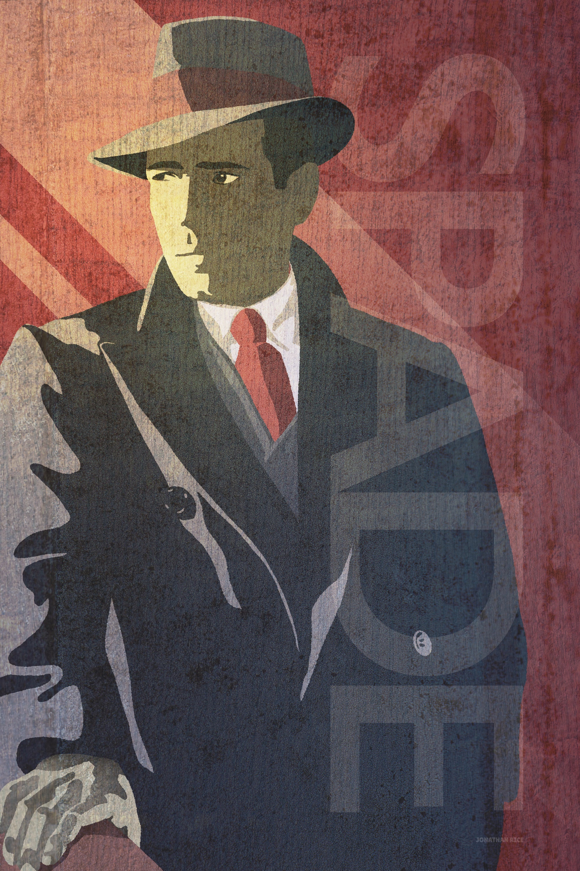 Modern art print of private eye Sam Spade in his signature trench coat and hat.