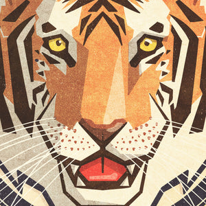 Detail of Vintage style humorous Bengal Tiger art print with ornate typography and graphics inspired by old travel, and wildlife posters of the 1930s 40s and 50s.