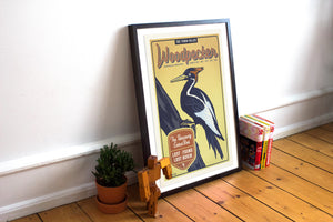 Vintage style humorous Ivory-billed Woodpecker art print with typography inspired by old travel, national parks and wildlife posters.