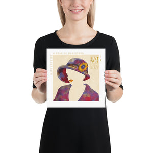 Colorful portrait of a woman’s hat with the South Korea-born American children's book author An Na quote “Hats are like a halo of happiness.” Bold graphic shapes in bright colors combined with sophisticated typography and intriguing negative space creates a compelling art piece. Size 10" x 10"