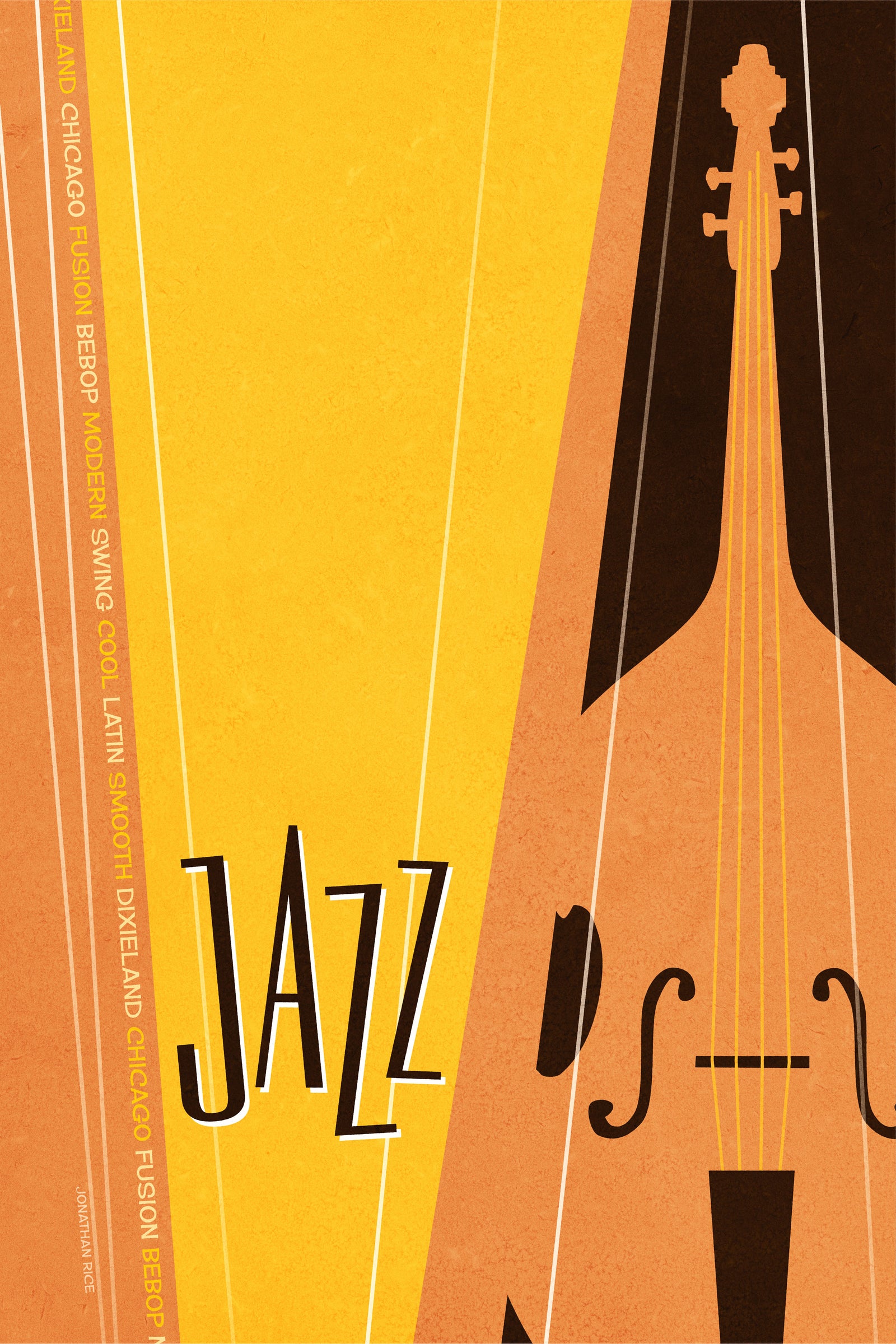 Mid Century Jazz Standup Bass Giclee Art Print