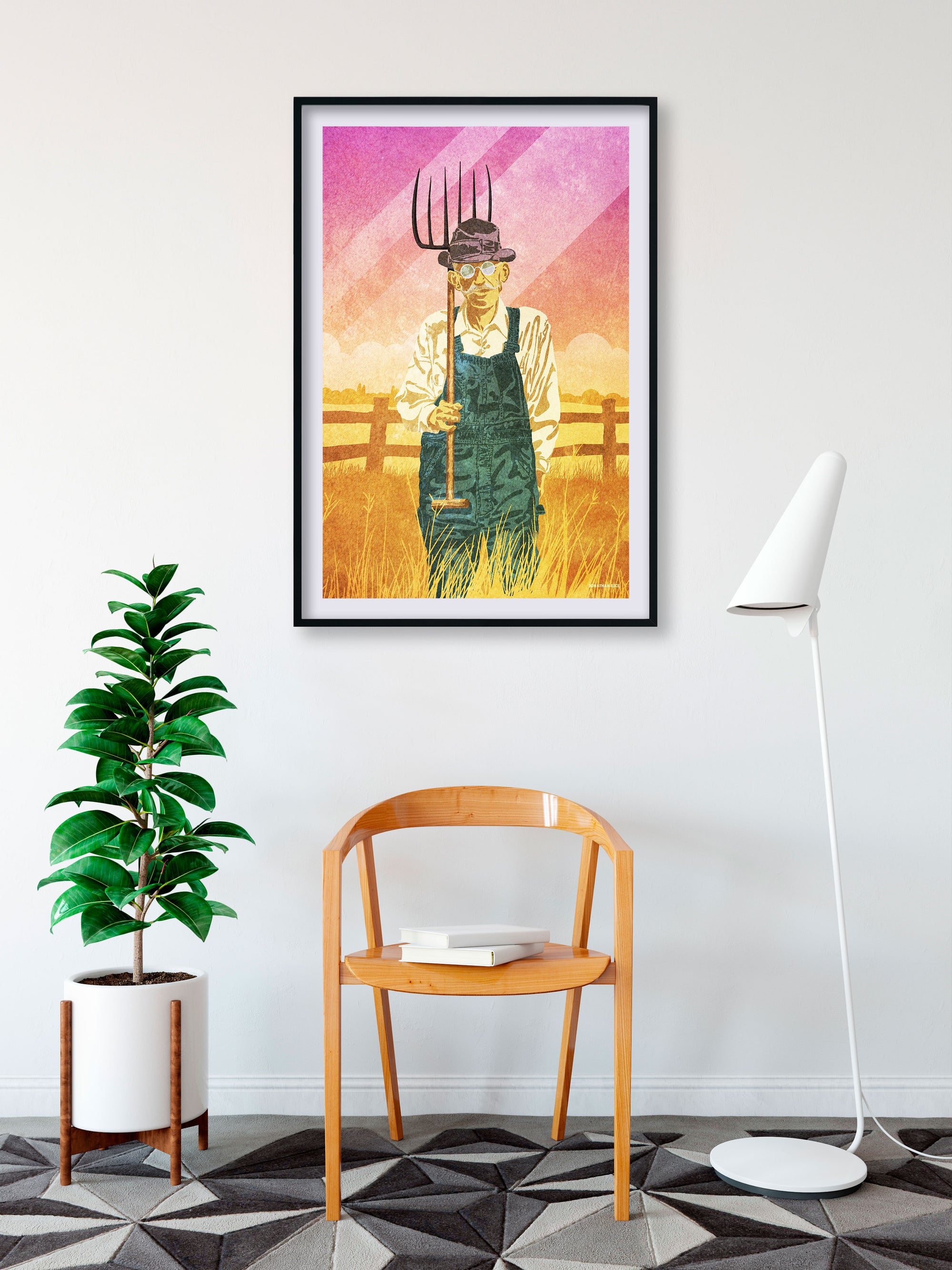 Retro Styled Portrait of an American Farmer Giclee Art Print - The