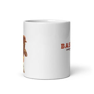 Retro styled ceramic mug with an American Baseball Player at home plate about to swing and the words “Baseball. America’s Pastime” printed on one side. 